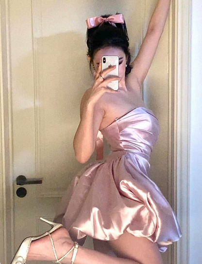 Sweet Homecoming Dress Strapless Pleated Short Prom Dress Back to School Outfits Party Dress  D6082