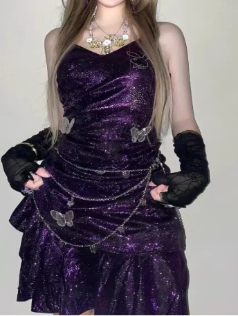 Fashionable Homecoming Dress Spaghetti Straps Sequines Prom Dress Back to School Outfits Party Dress  D6115