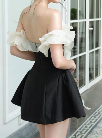 Charming Homecoming Dress Strapless Flower Prom Dress Back to School Outfits Party Dress  D6197