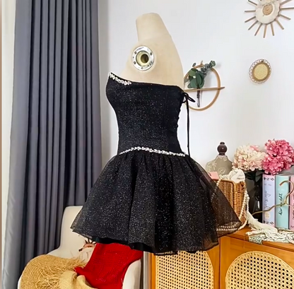 Charming Homecoming Dress Sweetheart Rinestone Tulle Prom Dress Back to School Outfits Party Dress  D6198