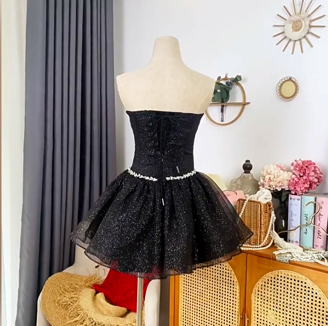 Charming Homecoming Dress Sweetheart Rinestone Tulle Prom Dress Back to School Outfits Party Dress  D6198