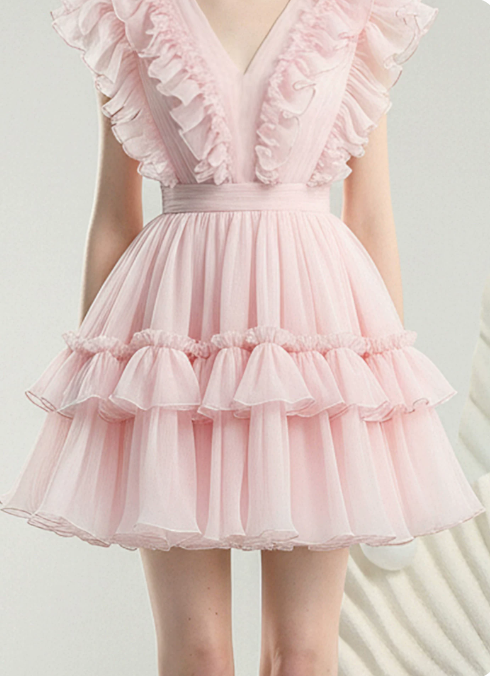 Sweet Homecoming Dress V Neck Lace Cascade Prom Dress Back to School Outfits Party Dress  D6239