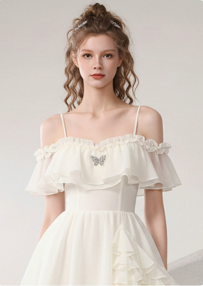 Sweet Homecoming Dress Spaghetti Strap Butterfly Cascade Prom Dress Back to School Outfits Party Dress  D6240