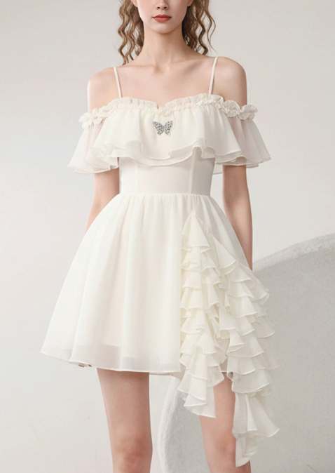 Sweet Homecoming Dress Spaghetti Strap Butterfly Cascade Prom Dress Back to School Outfits Party Dress  D6240