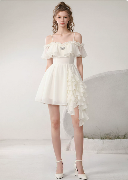 Sweet Homecoming Dress Spaghetti Strap Butterfly Cascade Prom Dress Back to School Outfits Party Dress  D6240