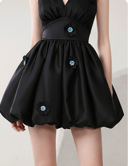 Charming Homecoming Dress Halter Flower Pleated Prom Dress Back to School Outfits Party Dress  D6245