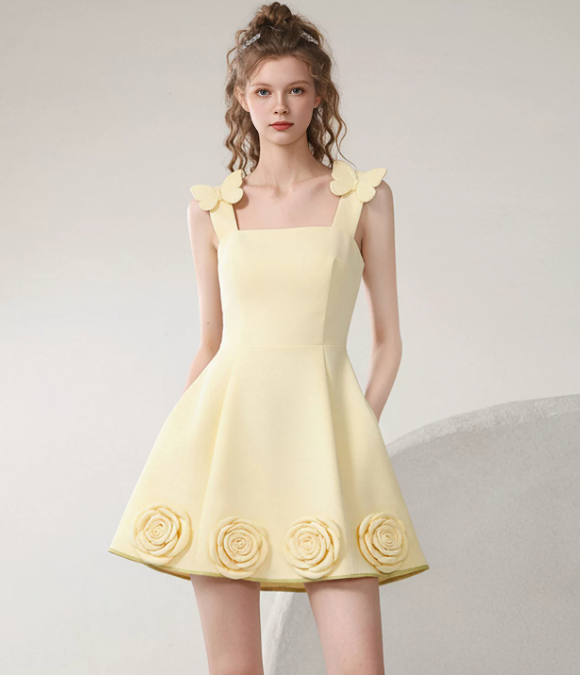 Sweet Homecoming Dress Square Butterfly Flower Prom Dress Back to School Outfits Party Dress  D6249