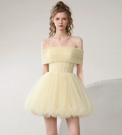 Sweet Homecoming Dress Spaghetti Strap Tulle Prom Dress Back to School Outfits Party Dress  D6250