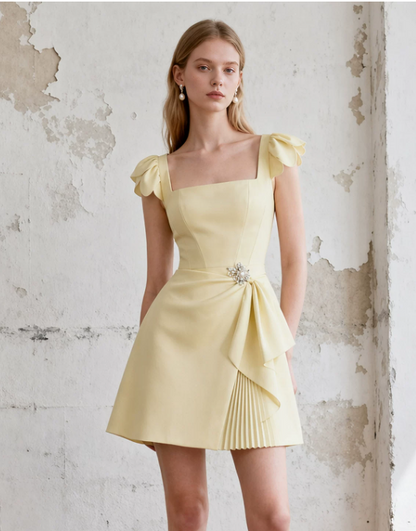 Sweet Homecoming Dress Square Rinestone Pleated Prom Dress Back to School Outfits Party Dress  D6251