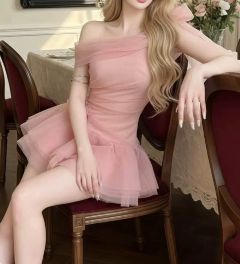 Sweet Homecoming Dress One Shoulder Flower Tulle Prom Dress Back to School Outfits Party Dress  D6260