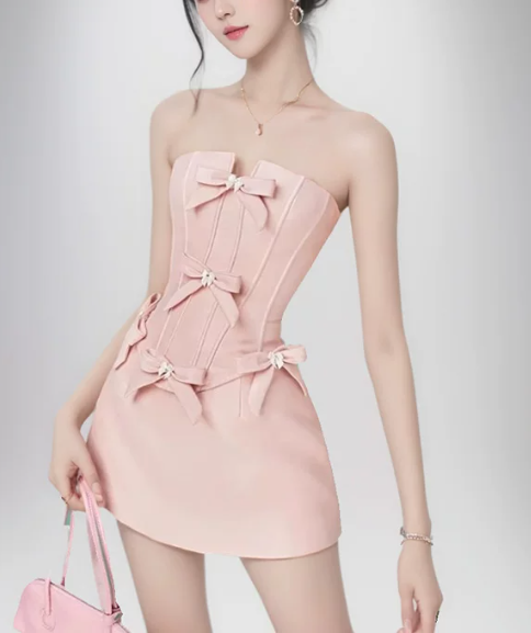 Sweet Homecoming Dress Strapless Bowknot Prom Dress Back to School Outfits Party Dress  D6302
