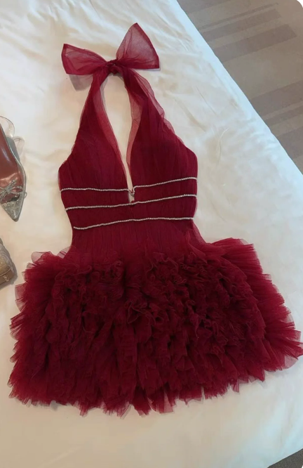 Charming Homecoming Dress Halter Tulle Lace Prom Dress Back to School Outfits Party Dress  D6304