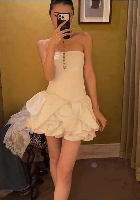 Stunning Homecoming Dress Strapless Cascade Dress Back to School Outfits Party Dress  D6336