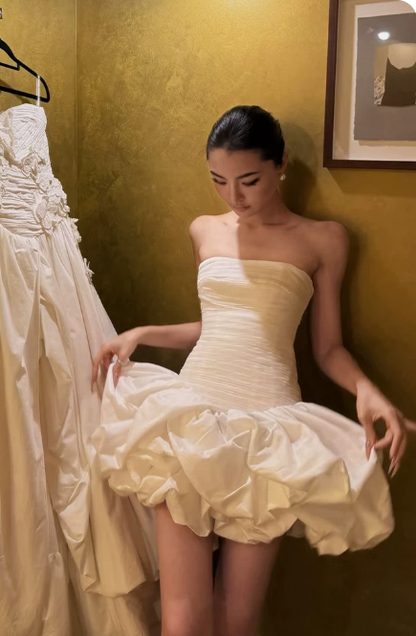 Stunning Homecoming Dress Strapless Cascade Dress Back to School Outfits Party Dress  D6336