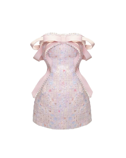 Sweet Homecoming Dress Strapless Pearl Bowknot Dress Back to School Outfits Party Dress  D6338