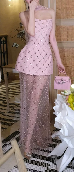 Sweet Prom Dress Strapless Sequins Dress Evening Dress   D6318