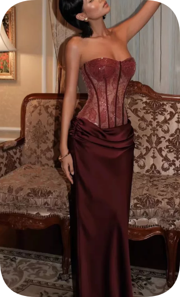 Elegant Prom Dress Strapless Lace Dress Evening Dress   D6320