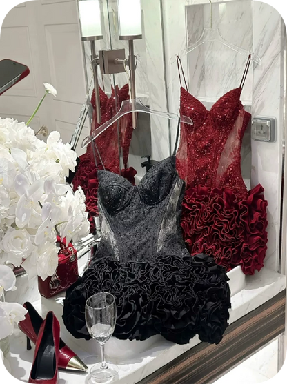 Charming Homecoming Dress V Neck Sequins Rinestone Tulle Dress Back to School Outfits Party Dress  D6361