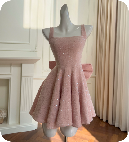Sweet Homecoming Dress Square Bowknot Dress Back to School Outfits Party Dress  D6364