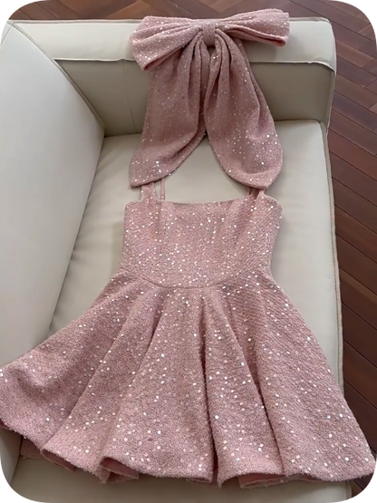 Sweet Homecoming Dress Square Bowknot Dress Back to School Outfits Party Dress  D6364