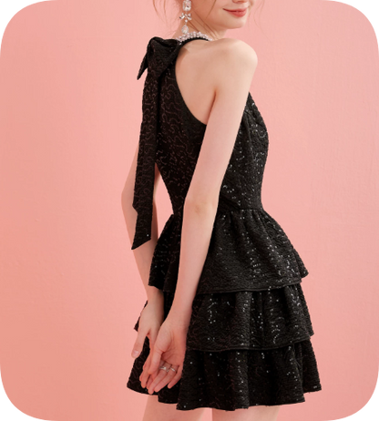 Charming Homecoming Dress Halter Rinestone Bowknot Dress Back to School Outfits Party Dress  D6368