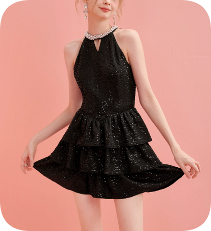 Charming Homecoming Dress Halter Rinestone Bowknot Dress Back to School Outfits Party Dress  D6368