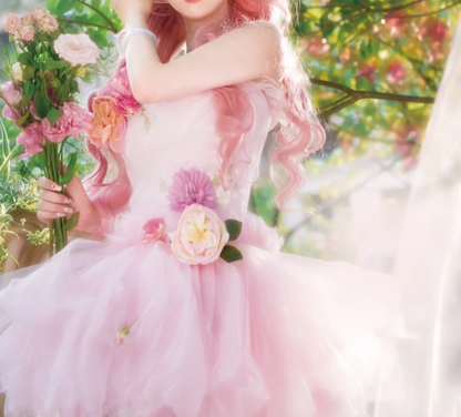 Stunning Homecoming Dress Strapless Flower Tulle Dress Back to School Outfits Party Dress  D6403