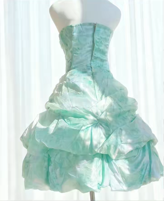 Stunning Homecoming Dress Strapless Pleated Flower Back to School Outfits Party Dress  D6444