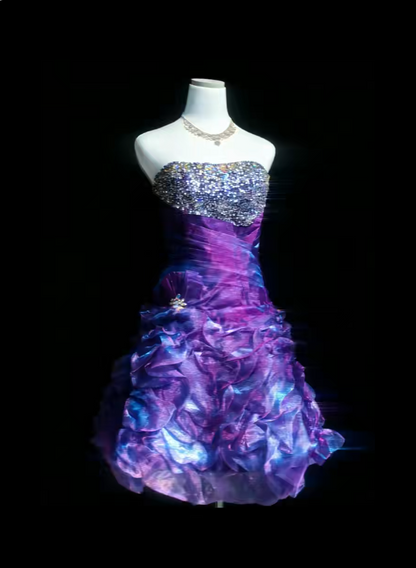Stunning Homecoming Dress Strapless Rinestone Cascade Back to School Outfits Party Dress  D6447