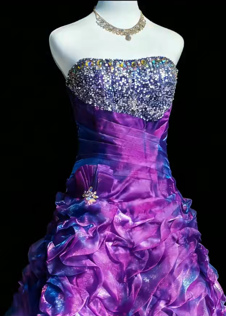 Stunning Homecoming Dress Strapless Rinestone Cascade Back to School Outfits Party Dress  D6447