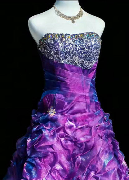 Stunning Homecoming Dress Strapless Rinestone Cascade Back to School Outfits Party Dress  D6447