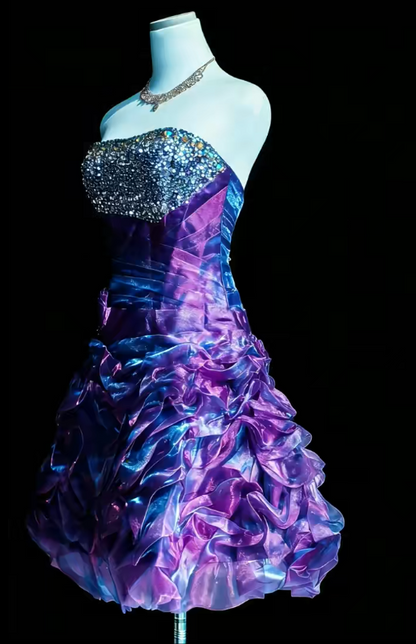 Stunning Homecoming Dress Strapless Rinestone Cascade Back to School Outfits Party Dress  D6447