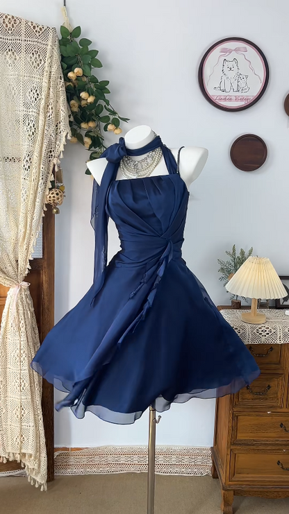 Beauty Homecoming Dress Halter Pleated Back to School Outfits Party Dress  D6494