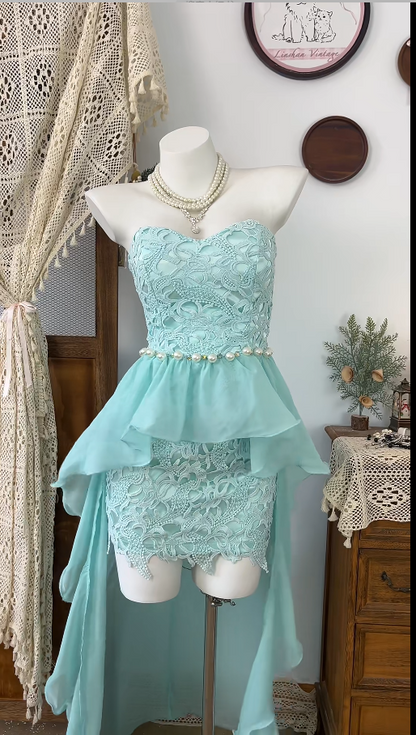 Stunning Homecoming Dress Sweetheart Pearl Tulle Hi-Lo Back to School Outfits Party Dress  D6497