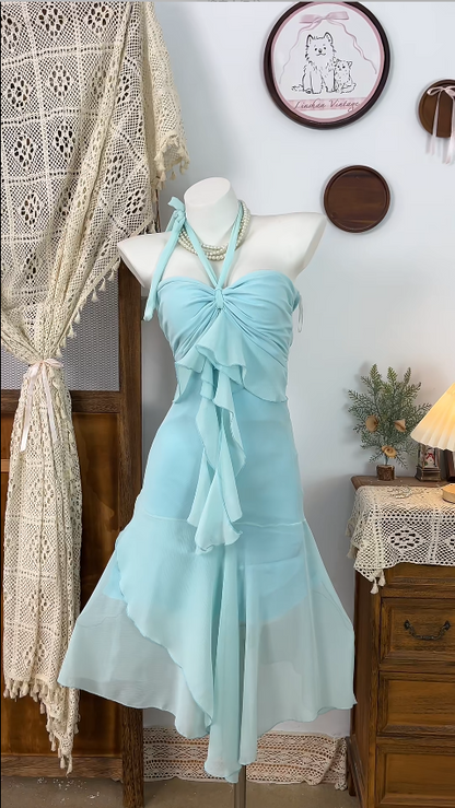 Beauty Homecoming Dress Halter Pleated Back to School Outfits Party Dress  D6501