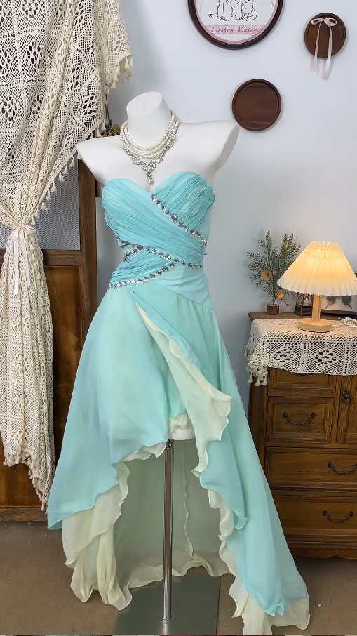 Beauty Homecoming Dress Sweetheart Rinestone Hi-Lo Back to School Outfits Party Dress  D6504