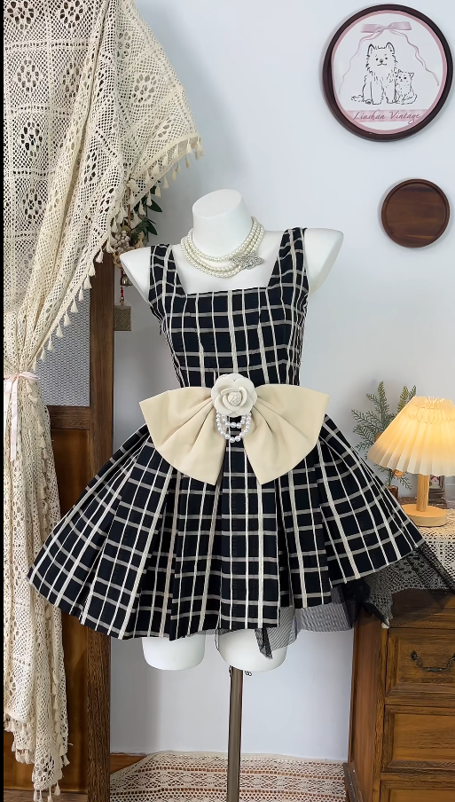 Beauty Homecoming Dress Square Bowknot Back to School Outfits Party Dress  D6529