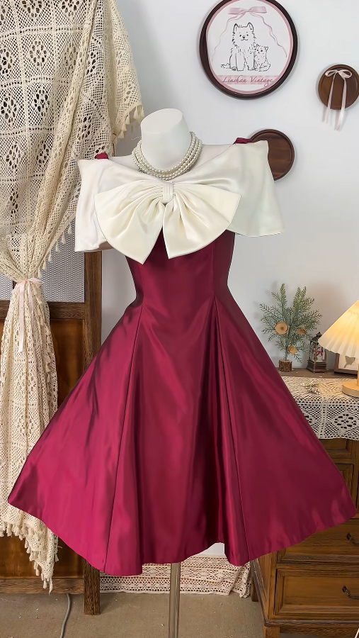 Beauty Homecoming Dress Portrait Bowknot Back to School Outfits Party Dress  D6538
