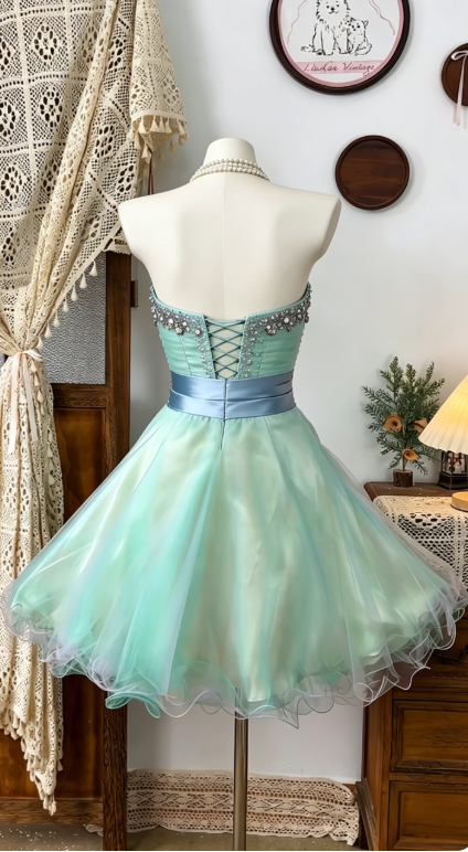 Stunning Homecoming Dress Sweetheart Rinestone Tulle Back to School Outfits Party Dress  D6492