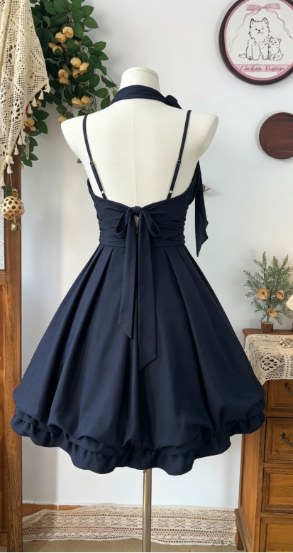 Beauty Homecoming Dress Halter Pleated Back to School Outfits Party Dress  D6495