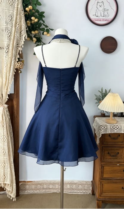 Beauty Homecoming Dress Halter Pleated Back to School Outfits Party Dress  D6494