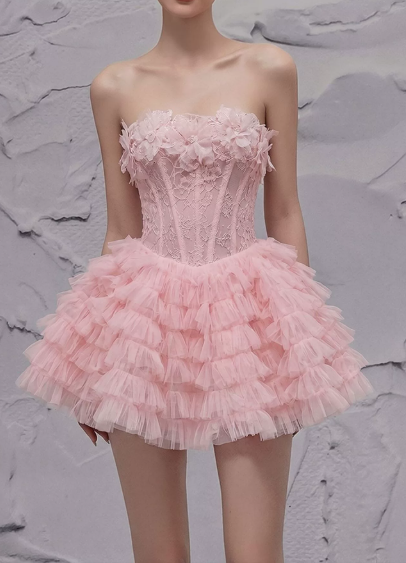 Charming Homecoming Dress Sweetheart Lace Cascade Back to School Outfits Party Dress  D6509