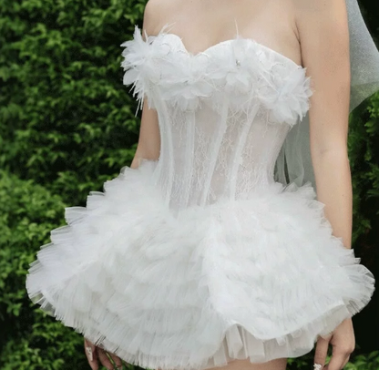 Charming Homecoming Dress Sweetheart Lace Cascade Back to School Outfits Party Dress  D6509