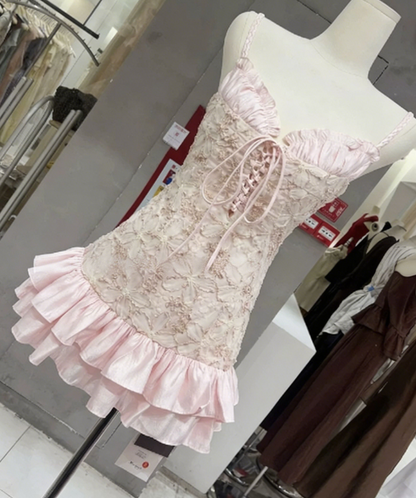 Sweet Homecoming Dress Spaghetti Strap Flouncing Back to School Outfits Party Dress  D6554