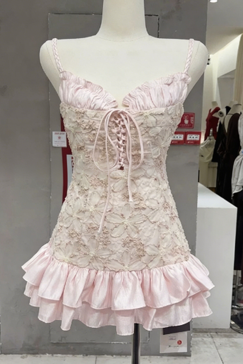 Sweet Homecoming Dress Spaghetti Strap Flouncing Back to School Outfits Party Dress  D6554