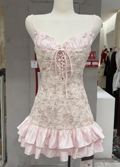 Sweet Homecoming Dress Spaghetti Strap Flouncing Back to School Outfits Party Dress  D6554