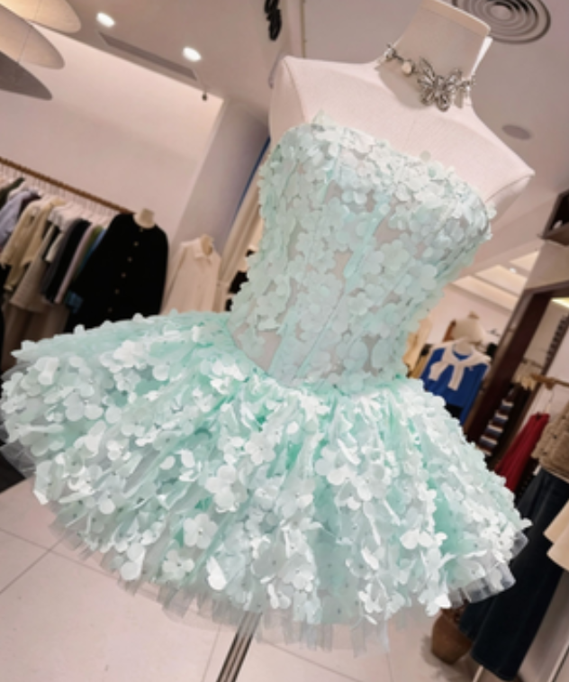 Beauty Homecoming Dress Strapless Flower Back to School Outfits Party Dress  D6556