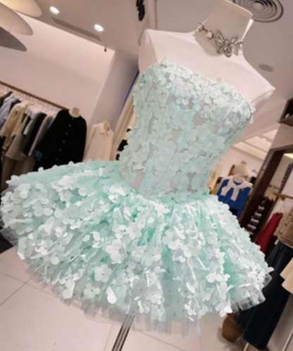 Beauty Homecoming Dress Strapless Flower Back to School Outfits Party Dress  D6556