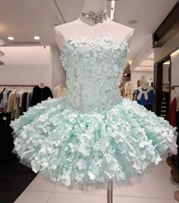 Beauty Homecoming Dress Strapless Flower Back to School Outfits Party Dress  D6556