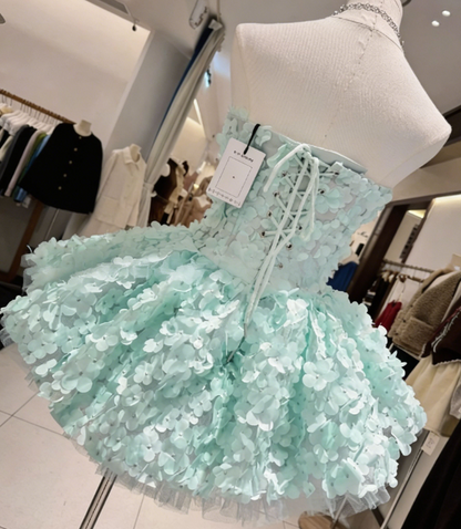 Beauty Homecoming Dress Strapless Flower Back to School Outfits Party Dress  D6556